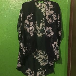 Navy Blue Kimono with White Floral Design